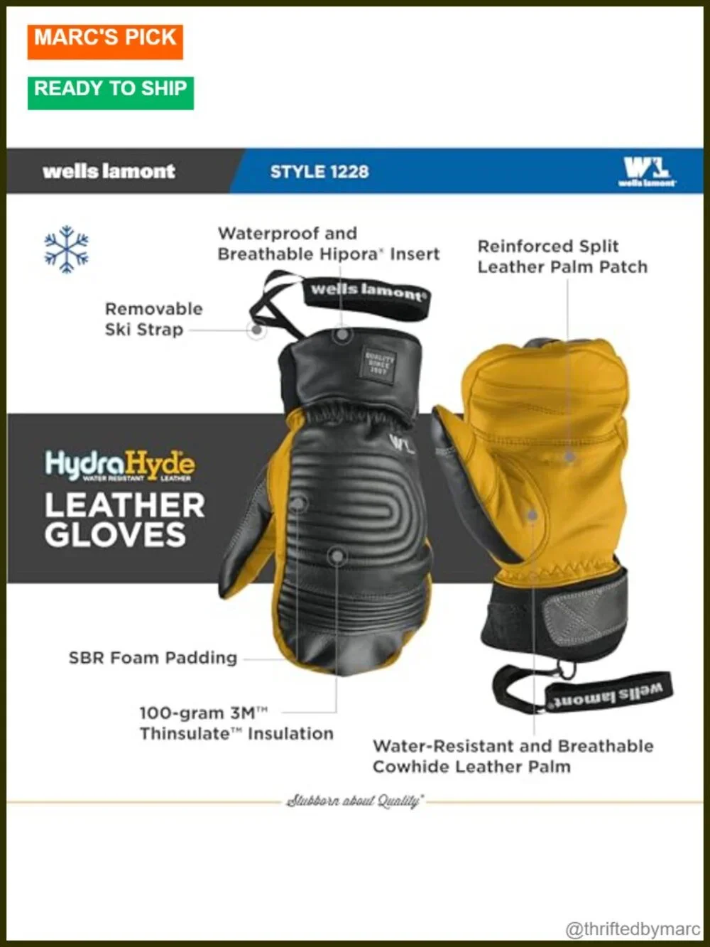 Insulated Water-Resistant Leather Winter Mittens for Skiing Snow Sports